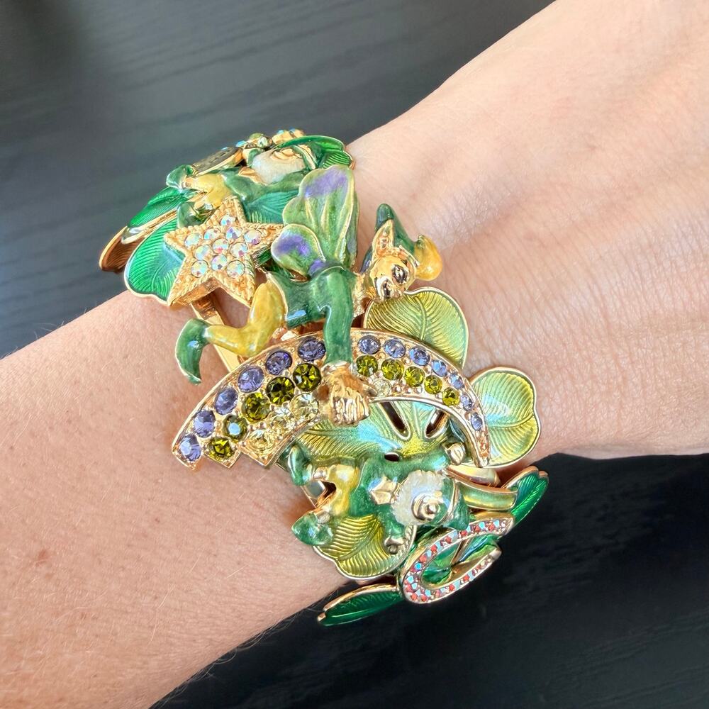 Vintage Kirk's Folly "Leprechaun Love" Hinged Cuff Bracelet Irish AB Rhinestones